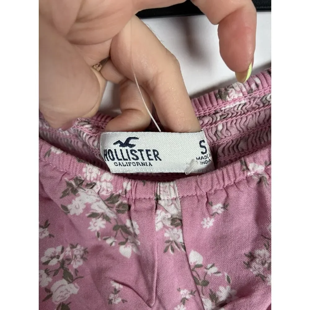 Hollister Pink Floral Puff Sleeve Crop Top Women Small Babydoll New Fairy